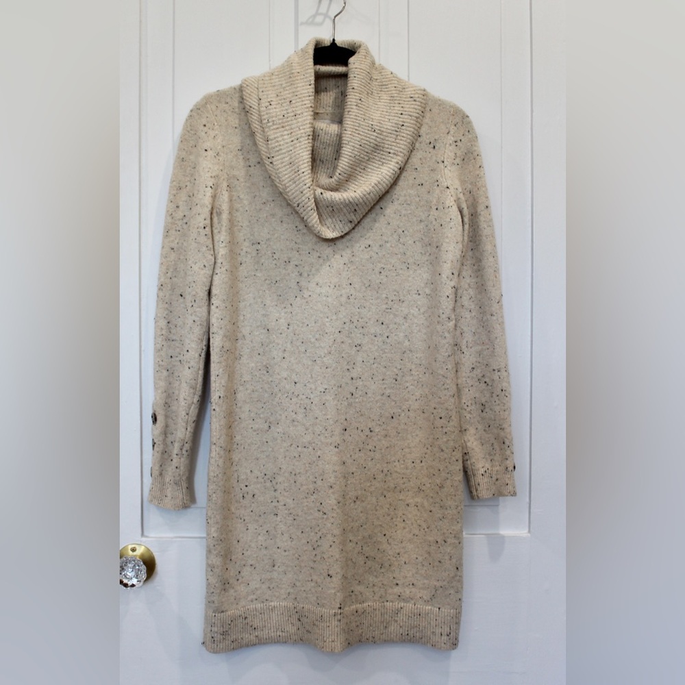 Loft Cozy Cream Speckled Cowl Neck Sweater Dress | xsmall